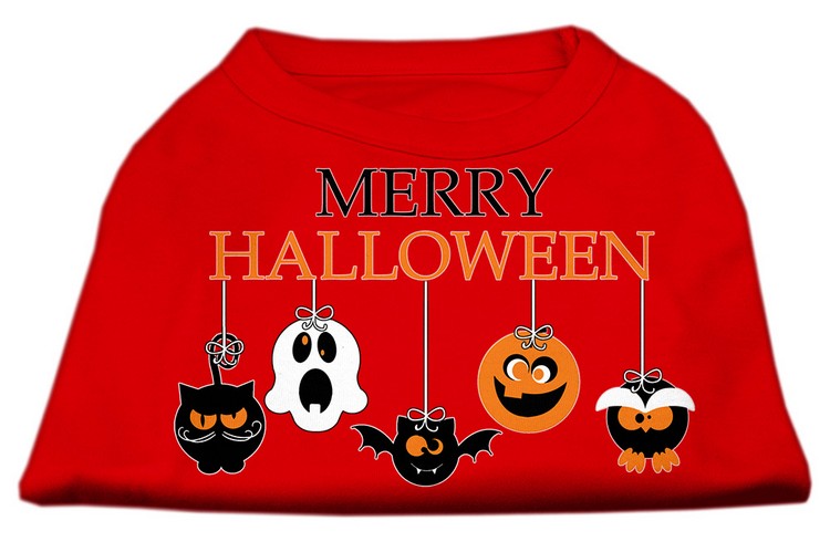 Merry Halloween Screen Print Dog Shirt Red Med